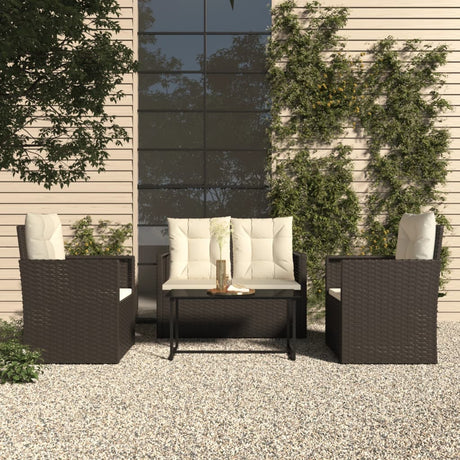 Vidaxl 4-delige loungeset met kussens poly rattan zwart