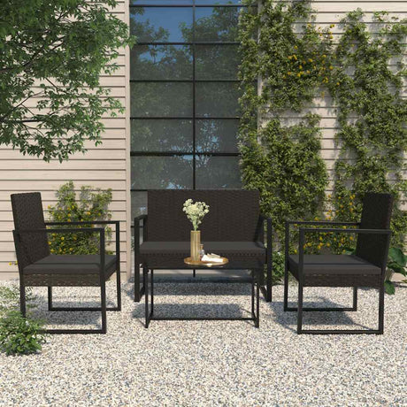Vidaxl 4-delige loungeset met kussens poly rattan zwart