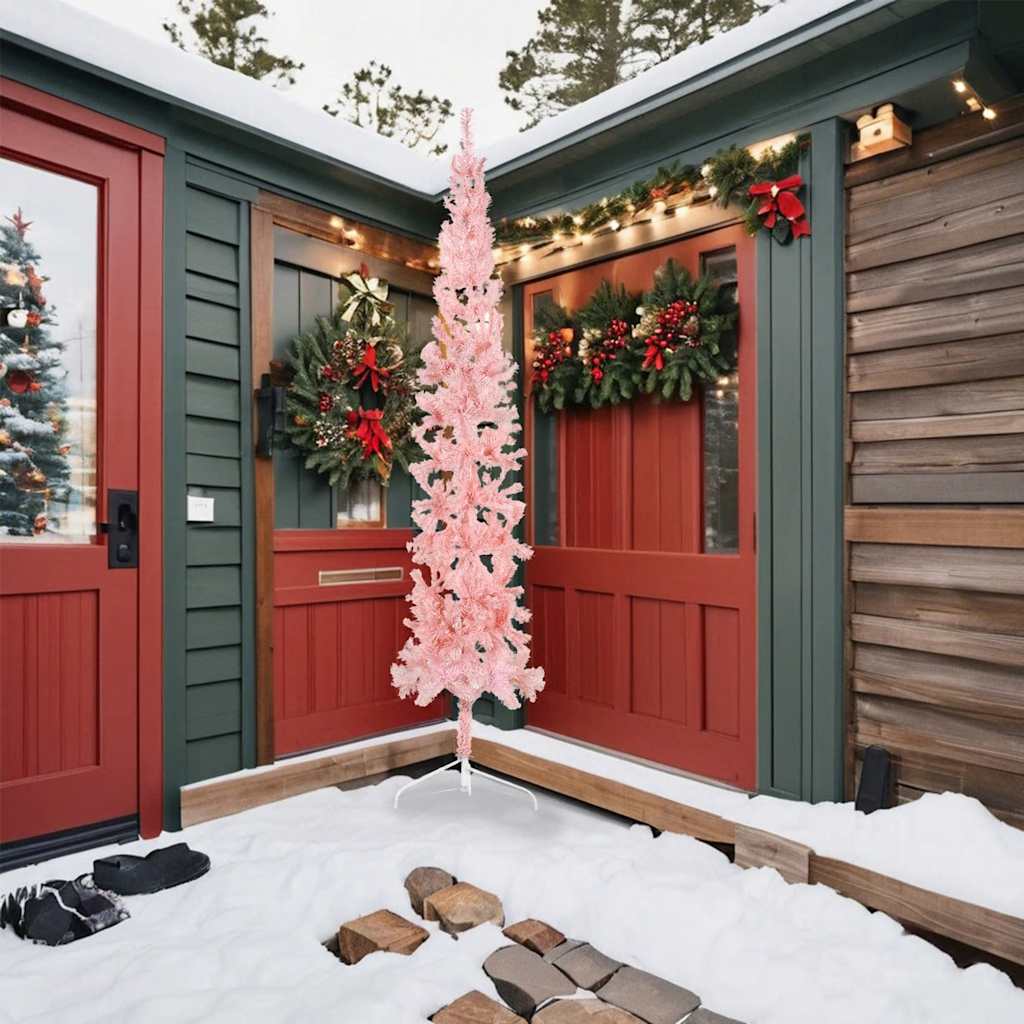 Vidaxl kunstkerstboom half met standaard smal 240 cm roze