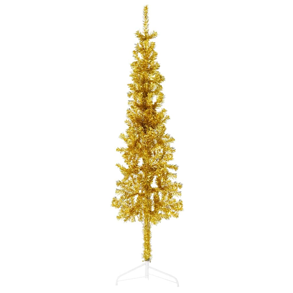 Vidaxl kunstkerstboom half met standaard smal 120 cm goudkleurig