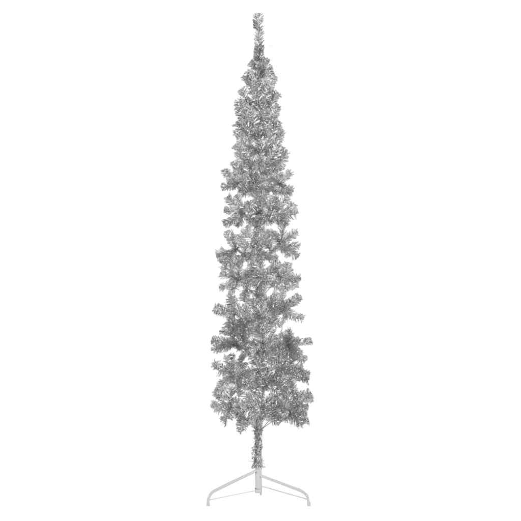 Vidaxl kunstkerstboom half met standaard smal 210 cm zilverkleurig