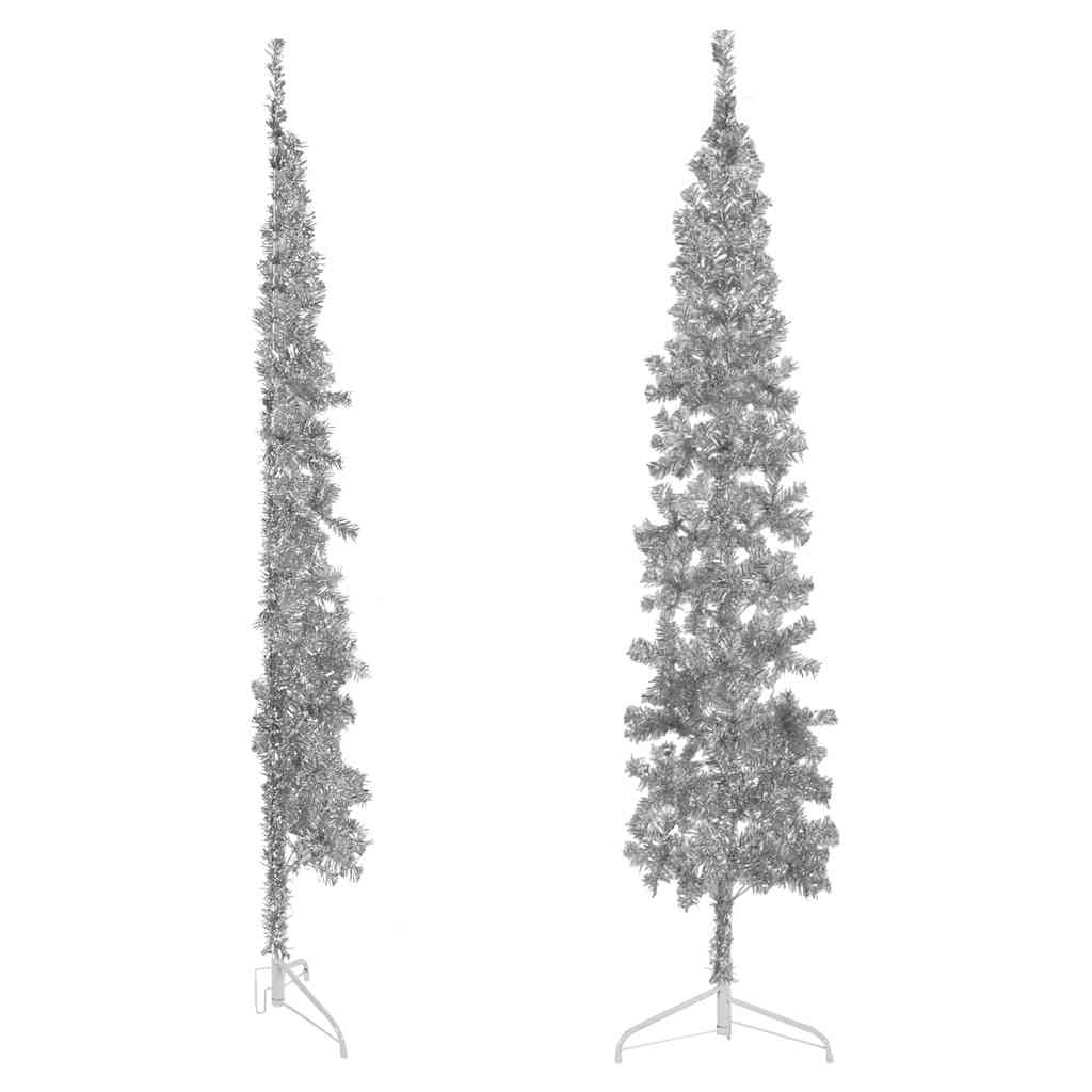 Vidaxl kunstkerstboom half met standaard smal 240 cm zilverkleurig