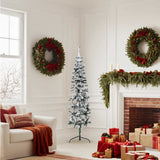 Vidaxl kunstkerstboom half met sneeuw smal 150 cm