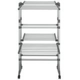 Vidaxl droogrek 2-laags met wieltjes 60x70x106 cm zilverkleurig