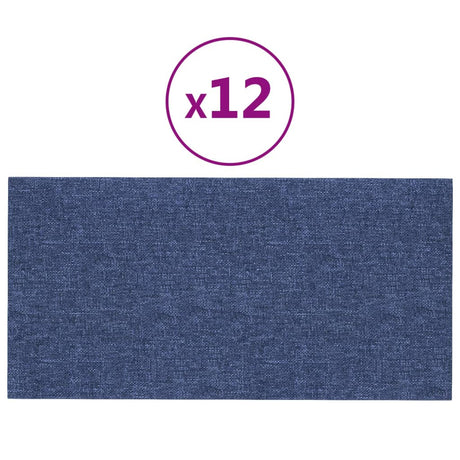 VidaXL Wandpanelen 12 st 0,54 m² 30x15 cm stof blauw