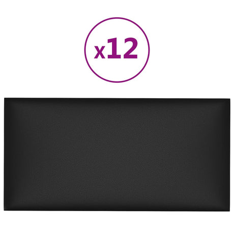 VidaXL Wandpanelen 12 st 0,54 m² 30x15 cm kunstleer zwart