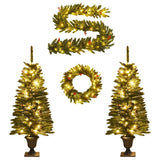 Vidaxl kunstkerstbomen 2 st met krans, guirlande en led's