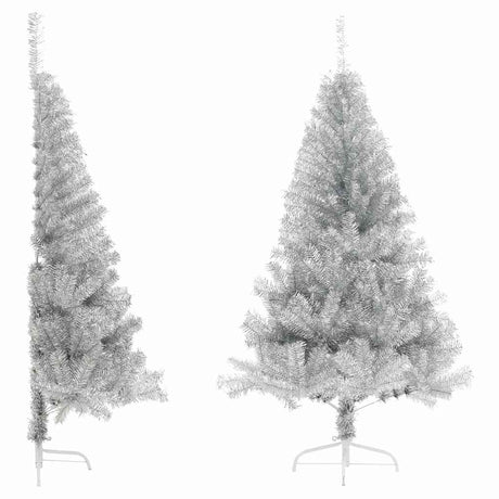 Vidaxl kunstkerstboom half met standaard 180 cm pet zilverkleurig