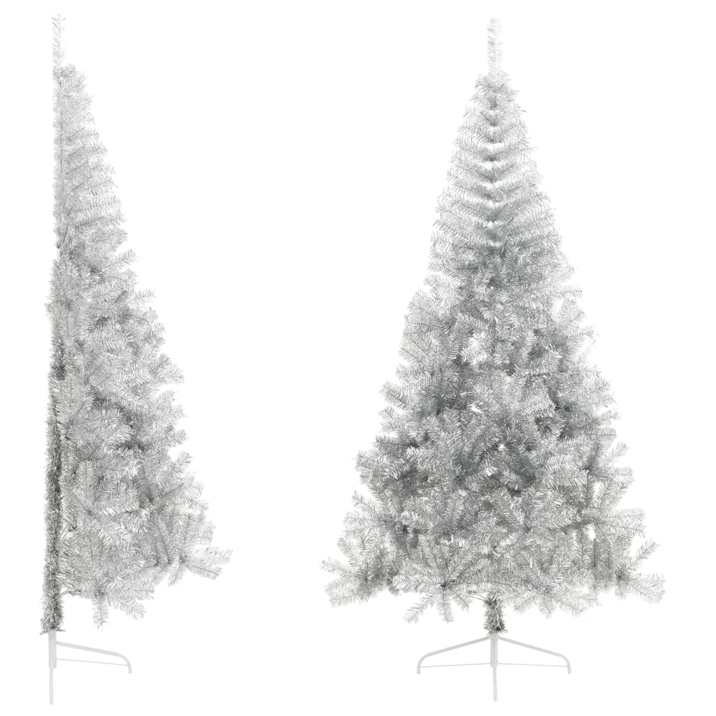 Vidaxl kunstkerstboom half met standaard 210 cm pet zilverkleurig