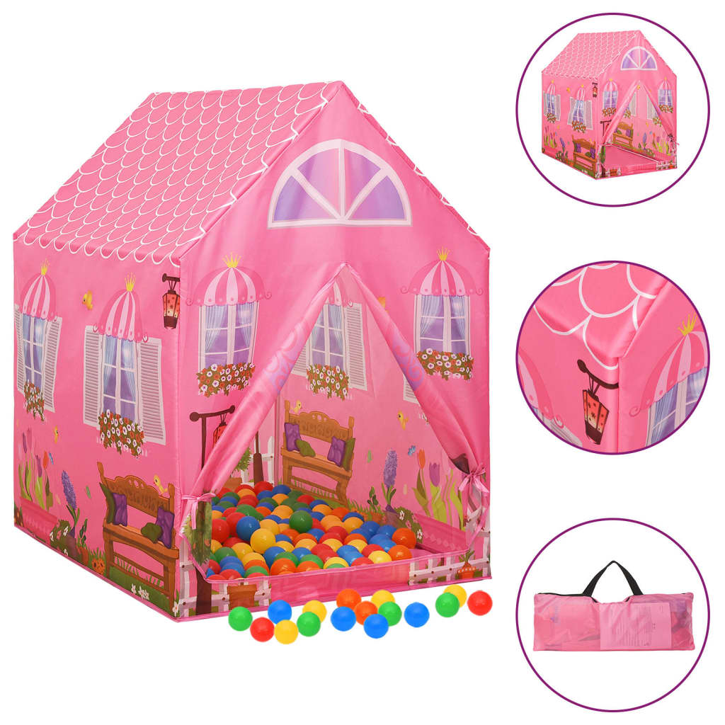 VidaXL Kinderspeeltent met 250 ballen 69x94x104 cm roze