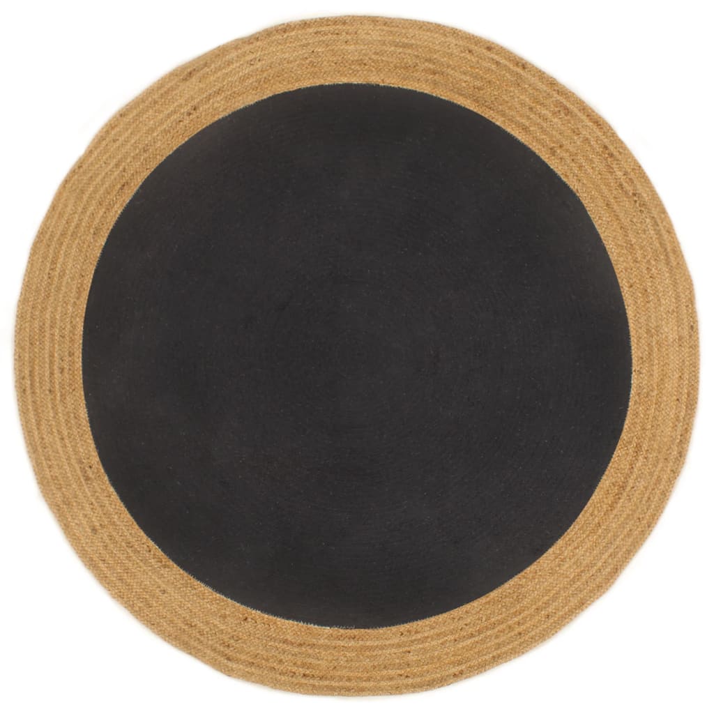 VidaXL Vloerkleed rond gevlochten 90 cm jute en katoen zwart naturel