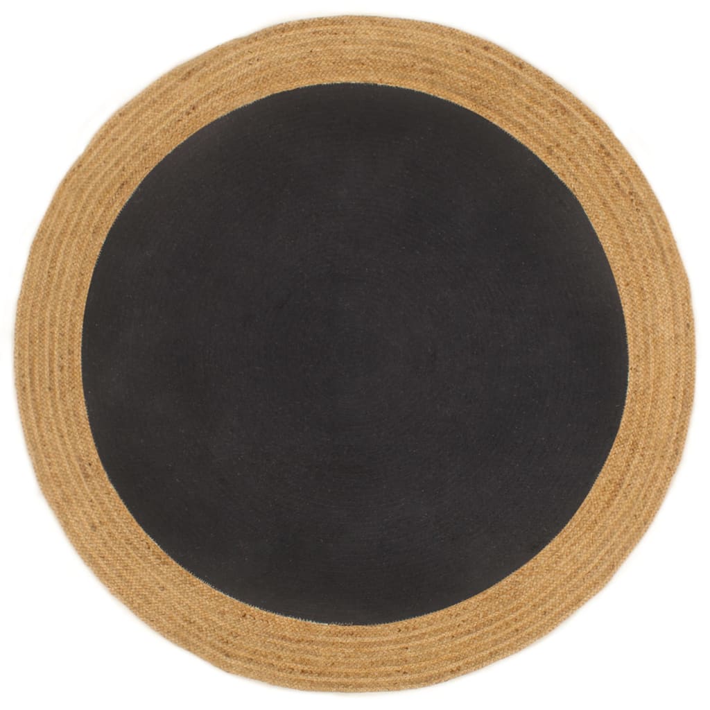 VidaXL Vloerkleed rond gevlochten 150 cm jute en katoen zwart naturel