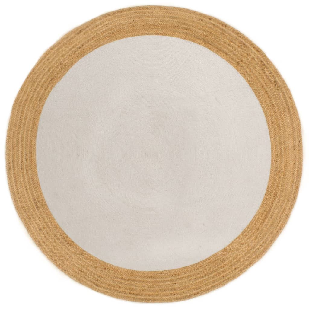 Vidaxl vloerkleed rond gevlochten 120 cm jute en katoen wit en naturel