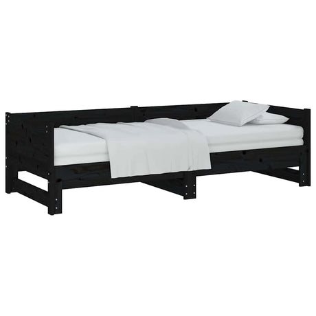 Vidaxl slaapbank uitschuifbaar massief grenenhout zwart 2x(90x200) cm