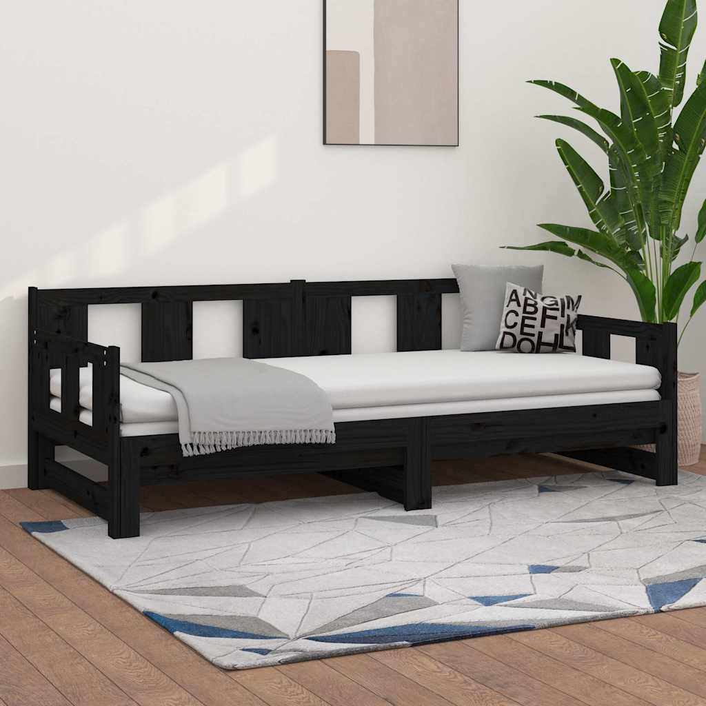 Vidaxl slaapbank uitschuifbaar massief grenenhout zwart 2x(80x200) cm