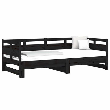 Vidaxl slaapbank uitschuifbaar massief grenenhout zwart 2x(90x190) cm