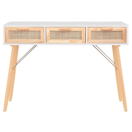Vidaxl wandtafel 105x30x75 cm massief grenenhout en natuurlijk rattan