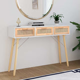Vidaxl wandtafel 105x30x75 cm massief grenenhout en natuurlijk rattan