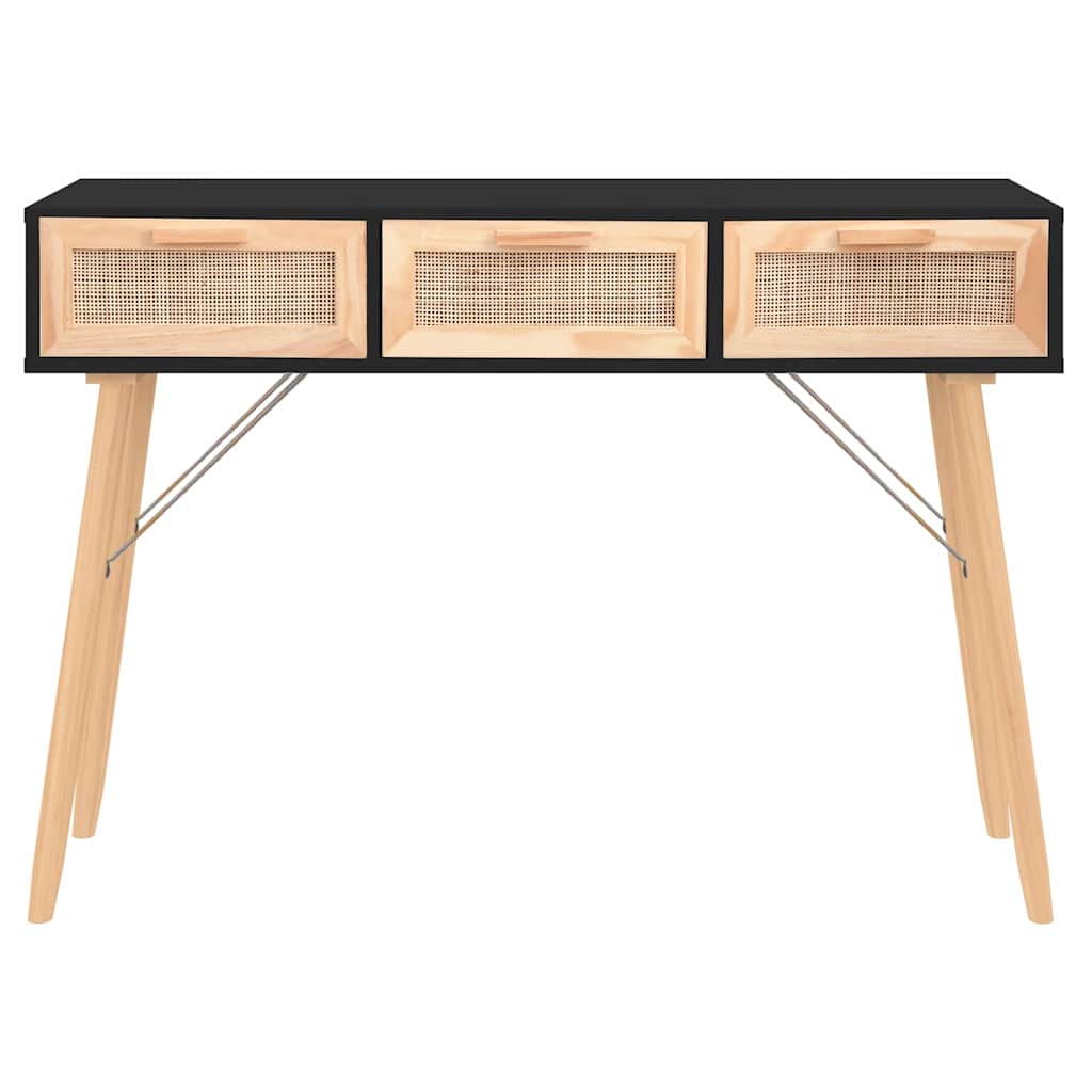 Vidaxl wandtafel 105x30x75 cm massief grenenhout en natuurlijk rattan