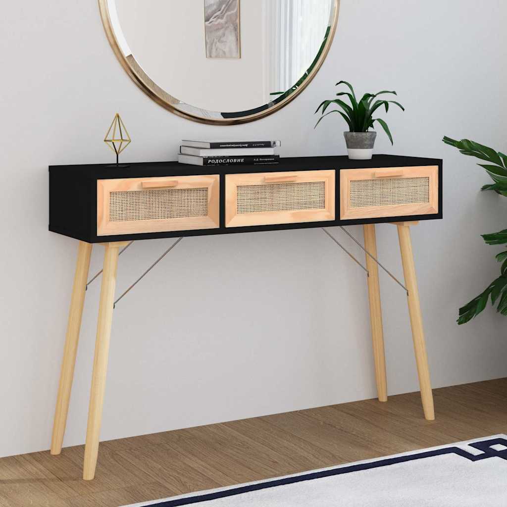 Vidaxl wandtafel 105x30x75 cm massief grenenhout en natuurlijk rattan