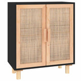 Vidaxl dressoir 60x30x70 cm massief grenen hout en rattan zwart