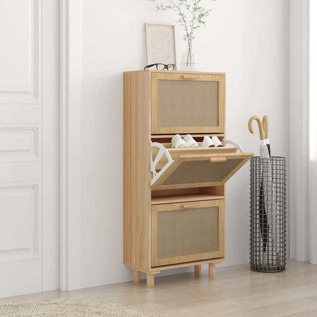 Vidaxl schoenenkast 52x25x115cm bewerkt hout natuurlijk rattan bruin