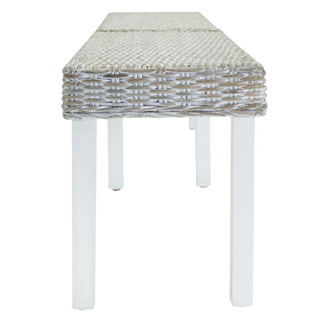 Vidaxl bankje 160x35x45 cm natuurlijk kubu rattan en mahoniehout wit