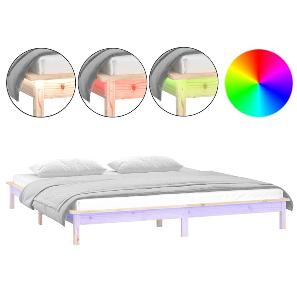 Vidaxl bedframe led massief hout 120x200 cm