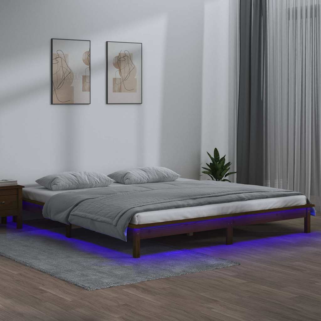 Vidaxl bedframe led massief hout honingbruin 200x200 cm