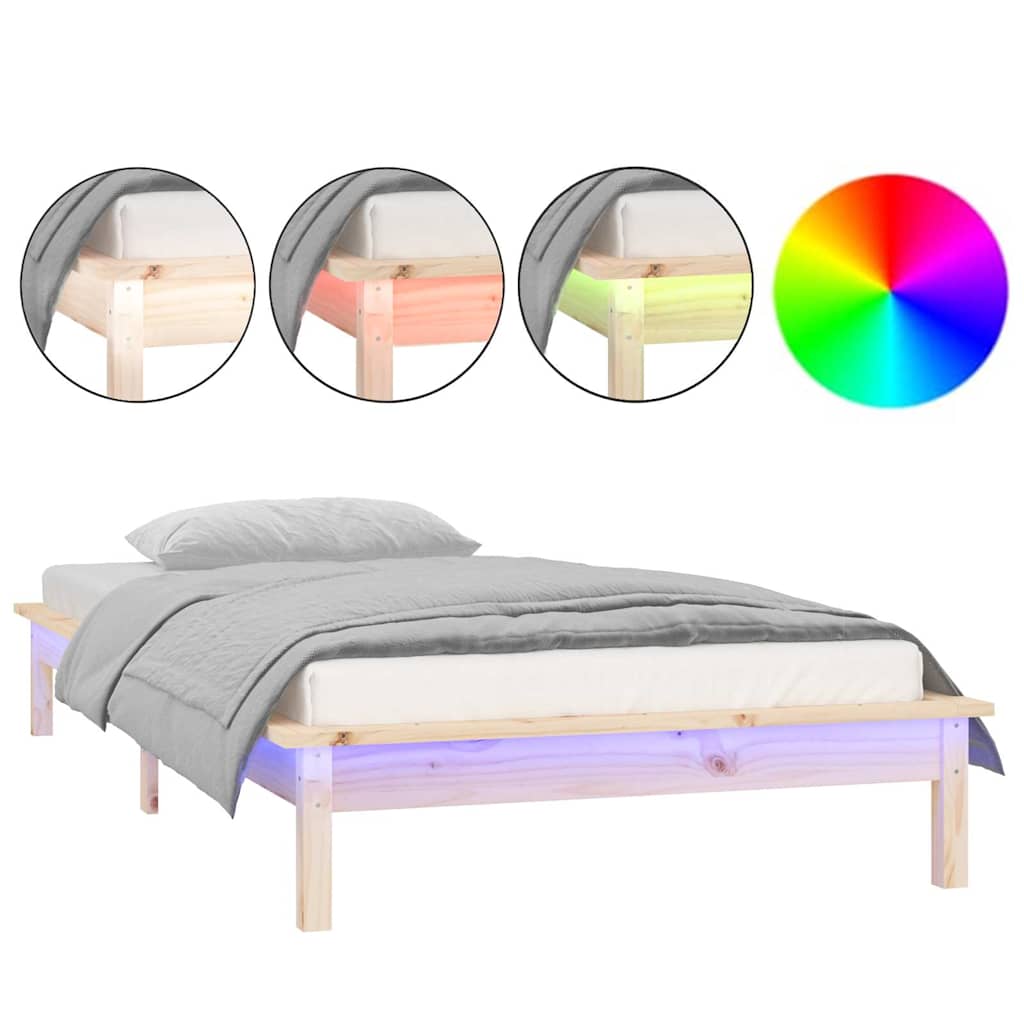 Vidaxl bedframe led massief hout 75x190 cm 2ft6