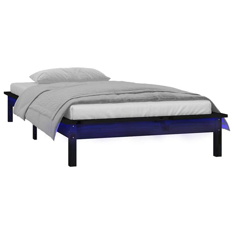 Vidaxl bedframe led massief hout zwart 75x190 cm
