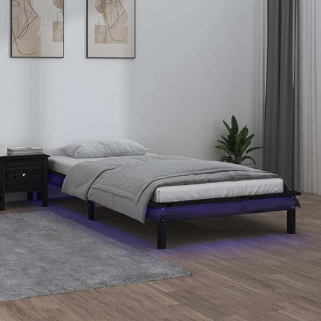 Vidaxl bedframe led massief hout zwart 75x190 cm