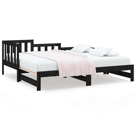 Vidaxl slaapbank uitschuifbaar massief grenenhout zwart 2x(90x190) cm