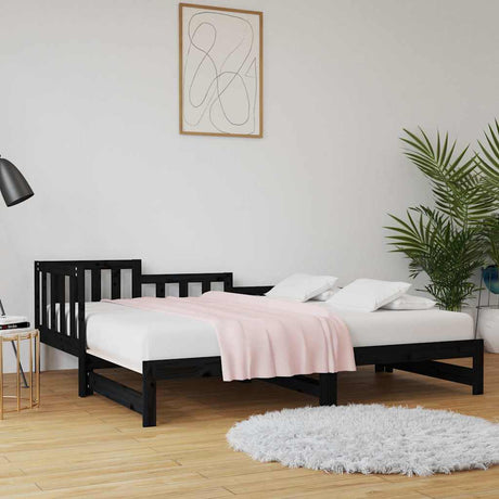 Vidaxl slaapbank uitschuifbaar massief grenenhout zwart 2x(90x190) cm