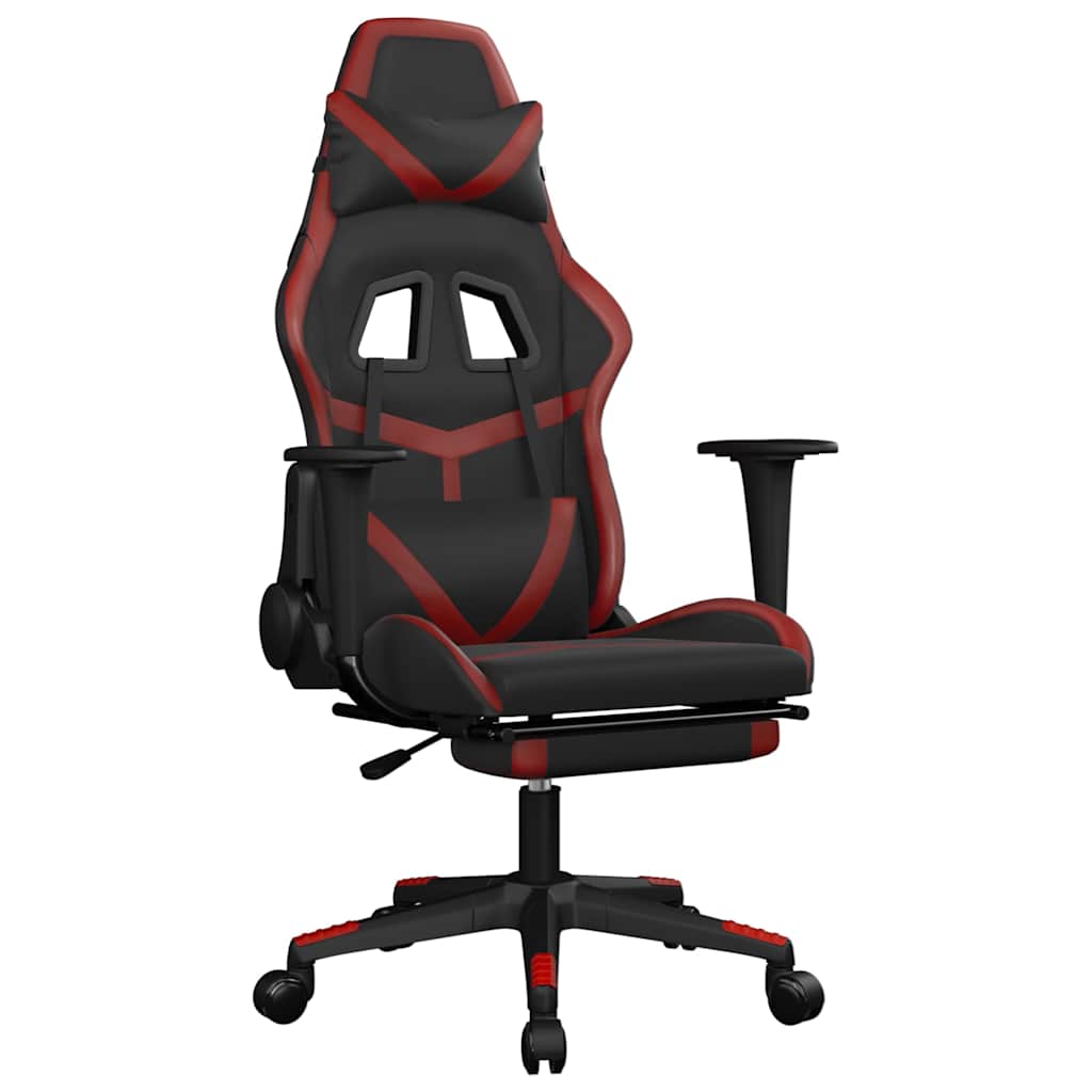 Vidaxl massage gamestoel met voetensteun kunstleer zwart en wijnrood