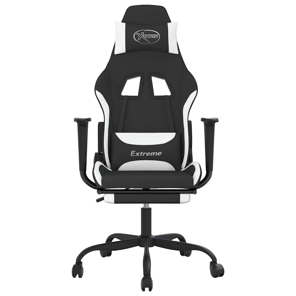 Vidaxl massage gamestoel met voetensteun stof zwart en wit
