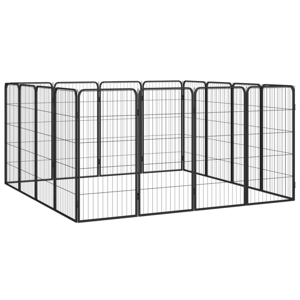 VidaXL Hondenkennel 16 panelen 50 x 100 cm gepoedercoat staal zwart