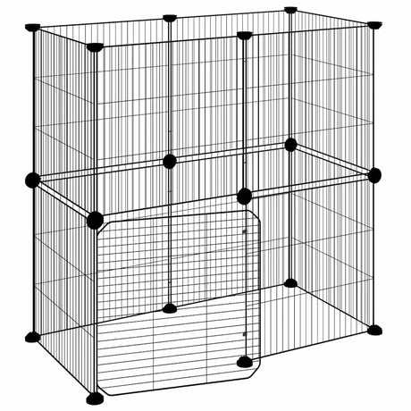Vidaxl huisdierenkooi met deur 12 panelen 35x35 cm staal zwart