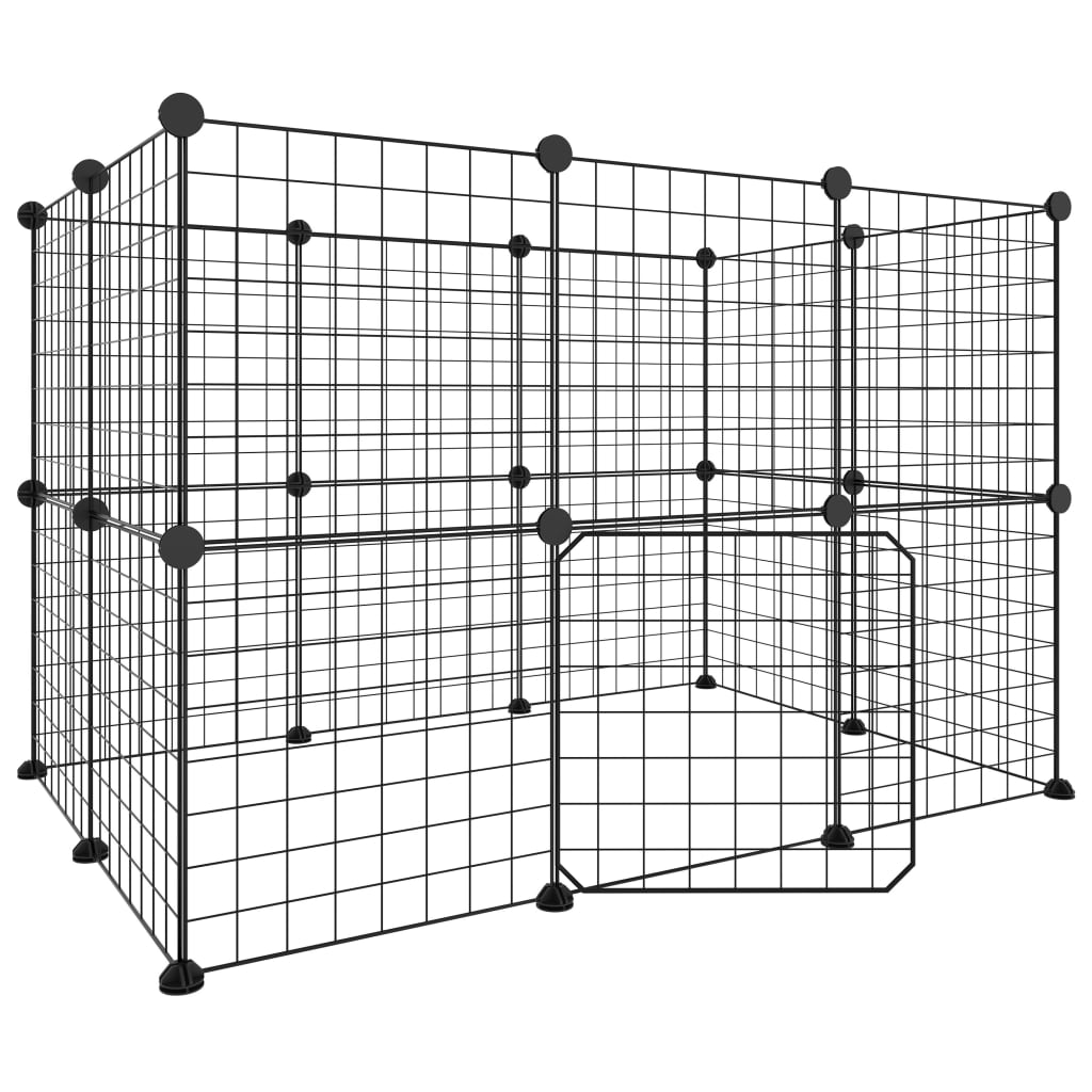 VidaXL Huisdierenkooi met deur 20 panelen 35x35 cm staal zwart