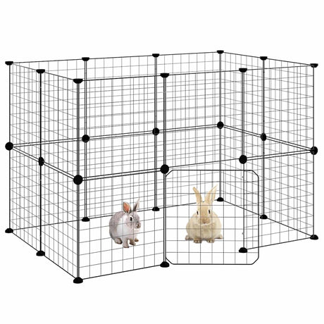 Vidaxl huisdierenkooi met deur 20 panelen 35x35 cm staal zwart