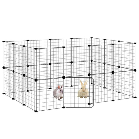 Vidaxl huisdierenkooi met deur 28 panelen 35x35 cm staal zwart