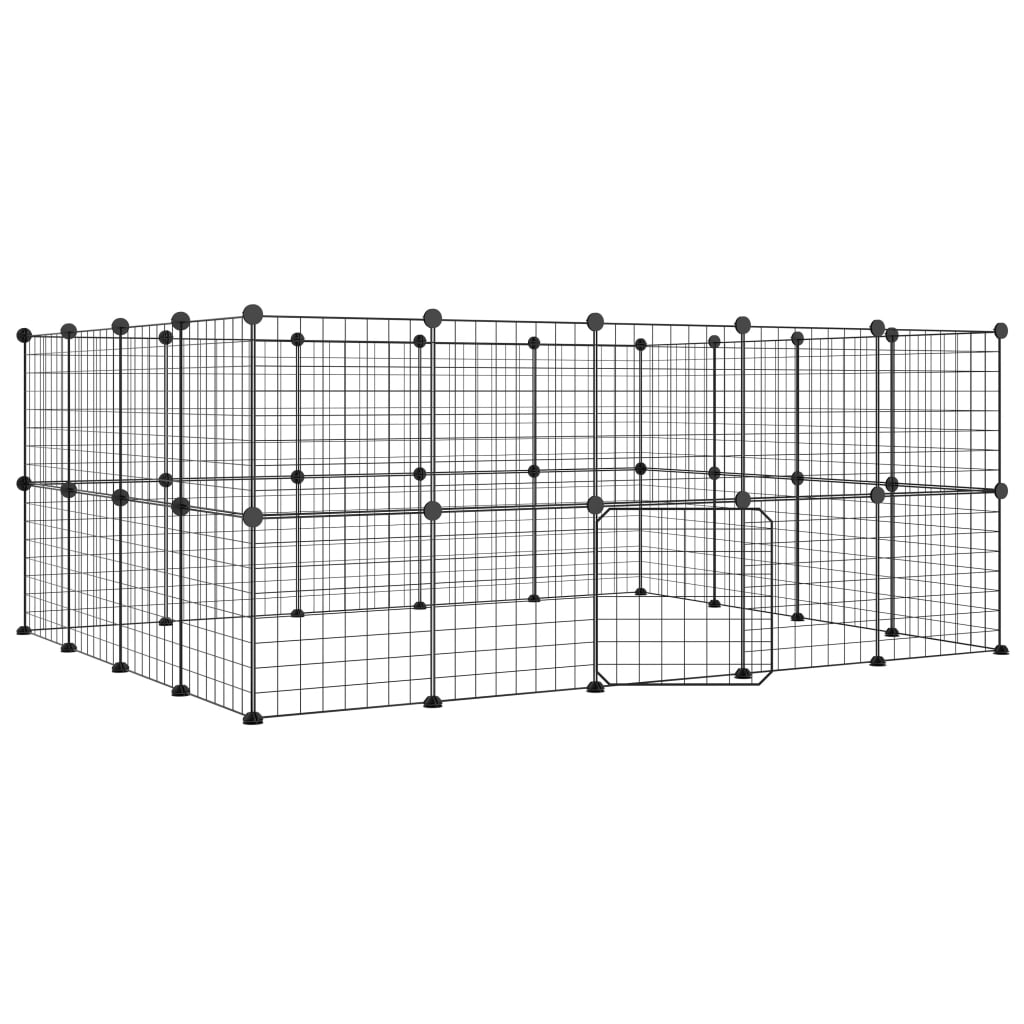 VidaXL Huisdierenkooi met deur 36 panelen 35x35 cm staal zwart