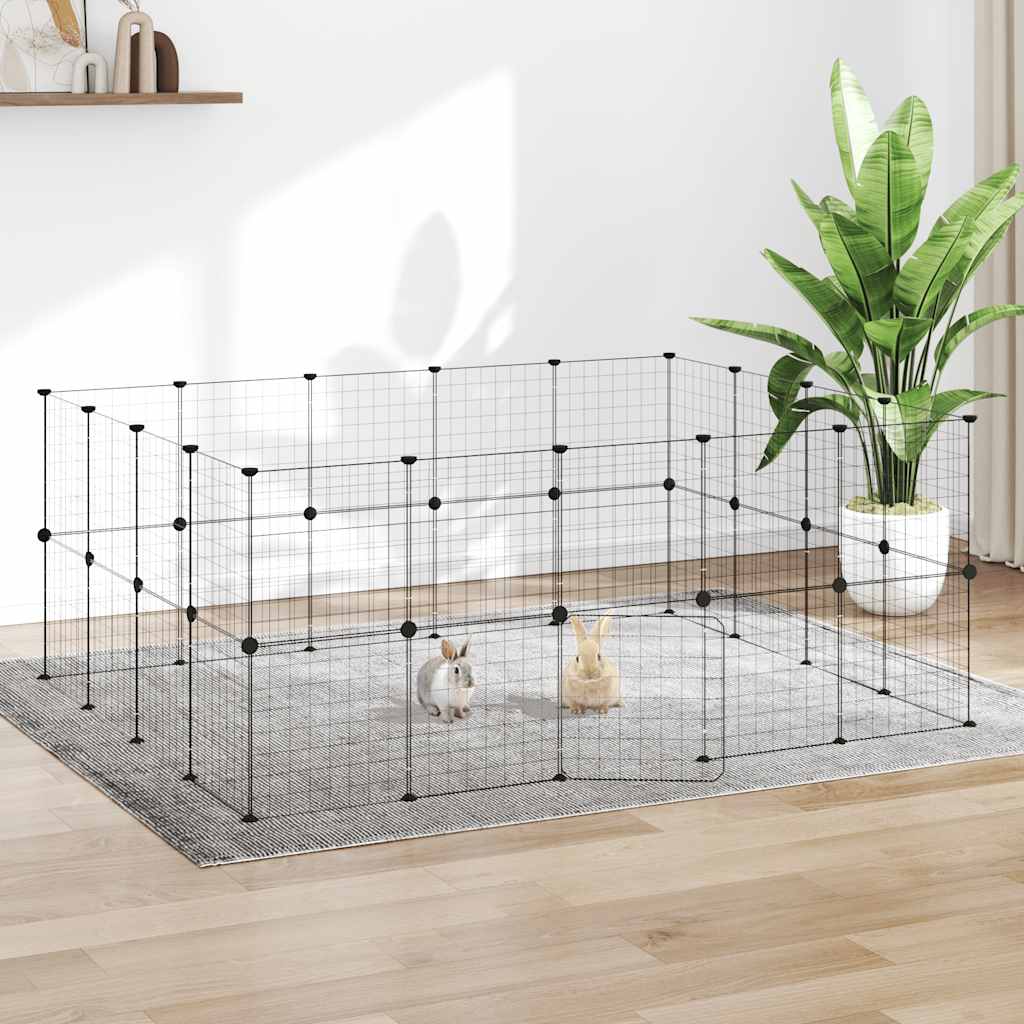 Vidaxl huisdierenkooi met deur 36 panelen 35x35 cm staal zwart