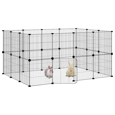 Vidaxl huisdierenkooi met deur 28 panelen 35x35 cm staal zwart