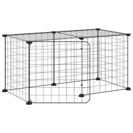 Vidaxl huisdierenkooi met deur 8 panelen 35x35 cm staal zwart