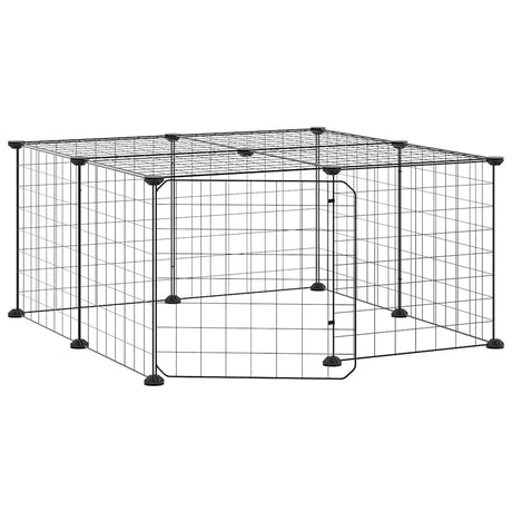Vidaxl huisdierenkooi met deur 12 panelen 35x35 cm staal zwart