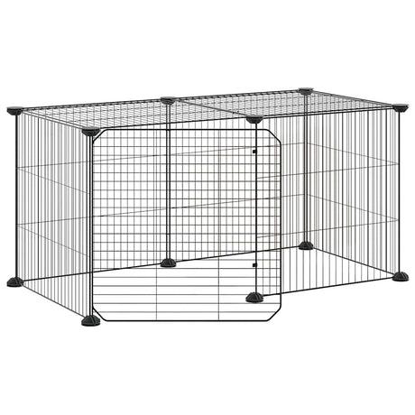 Vidaxl huisdierenkooi met deur 8 panelen 35x35 cm staal zwart