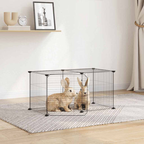 Vidaxl huisdierenkooi met deur 8 panelen 35x35 cm staal zwart