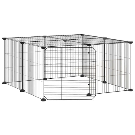 Vidaxl huisdierenkooi met deur 12 panelen 35x35 cm staal zwart