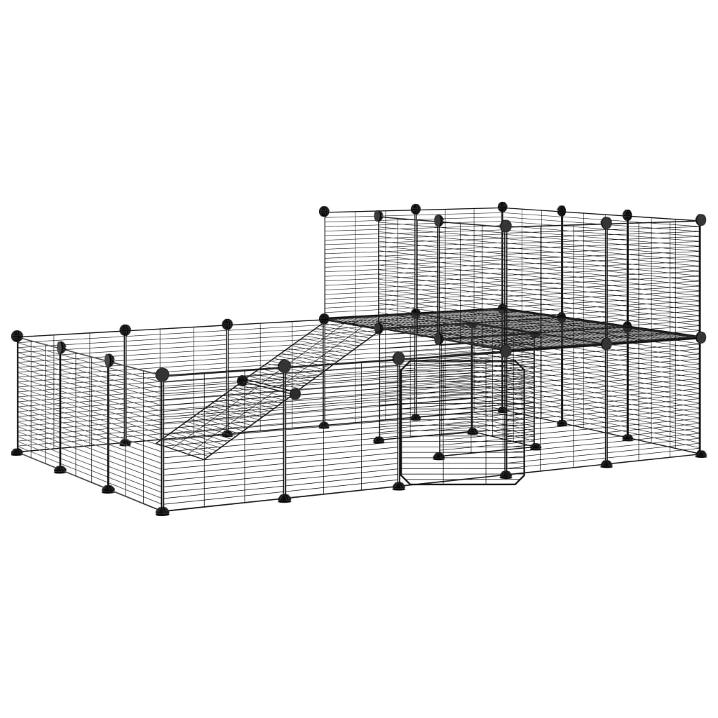 VidaXL Huisdierenkooi met deur 36 panelen 35x35 cm staal zwart